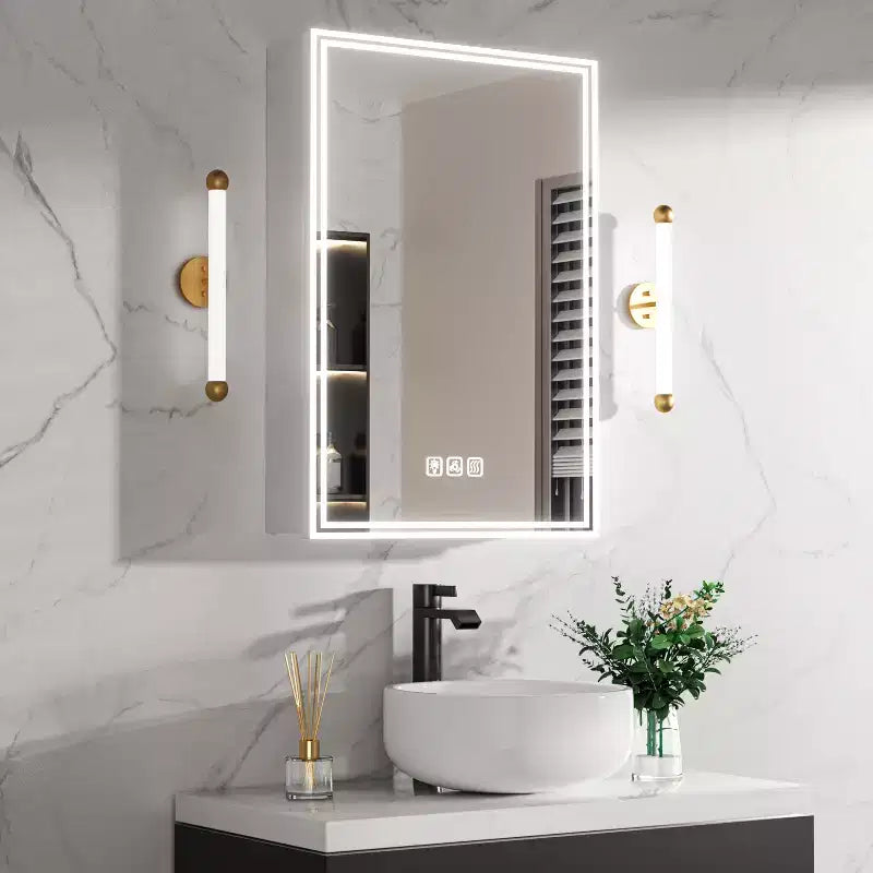 FAMYYT Rectangular Aluminum Medicine Cabinet with Mirror and Light, Dimmable, Anti-fog, Fully Assembled