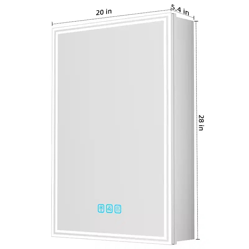 Armoire à pharmacie rectangulaire en aluminium avec miroir et lumière, dimmable, anti-buée, entièrement assemblée