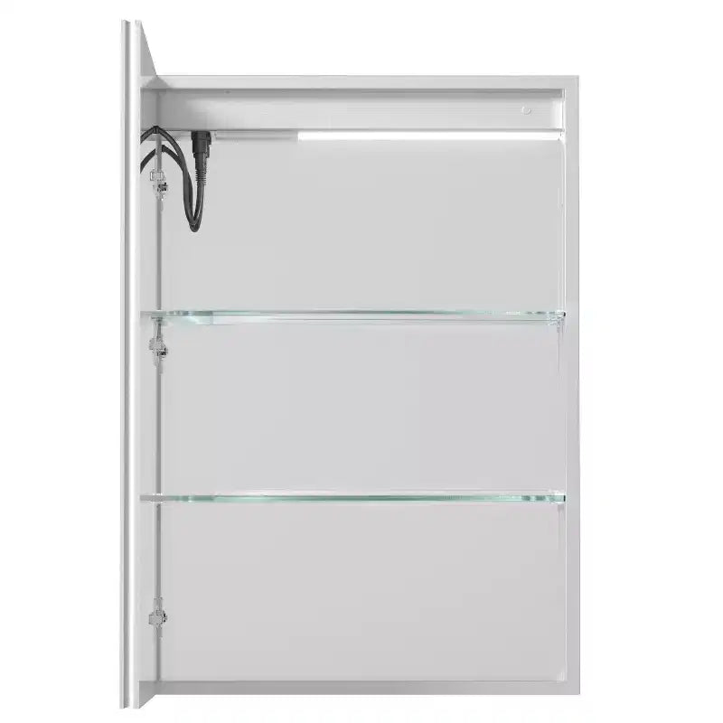 Armoire à pharmacie rectangulaire en aluminium avec miroir et lumière, dimmable, anti-buée, entièrement assemblée