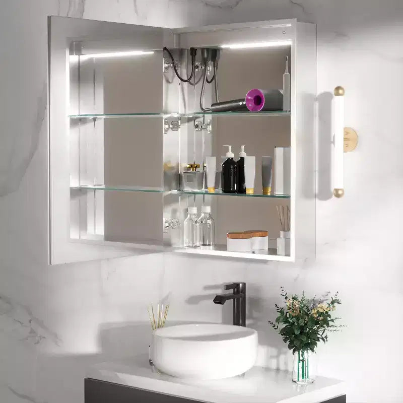 Rectangular Aluminum Medicine Cabinet with Mirror and Light, Dimmable, Anti-fog, Fully Assembled