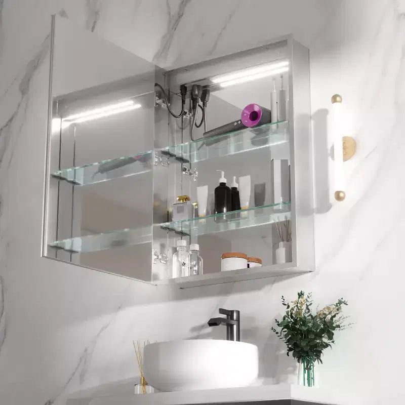 Rectangular Aluminum Medicine Cabinet with Mirror and Light, Dimmable, Anti-fog, Fully Assembled