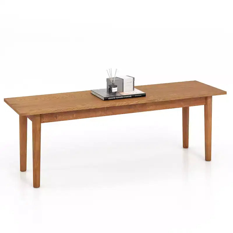 Costway Solid Wood Dining Bench Entryway Bench w/ Rubber Wood Legs for Bedroom Oak