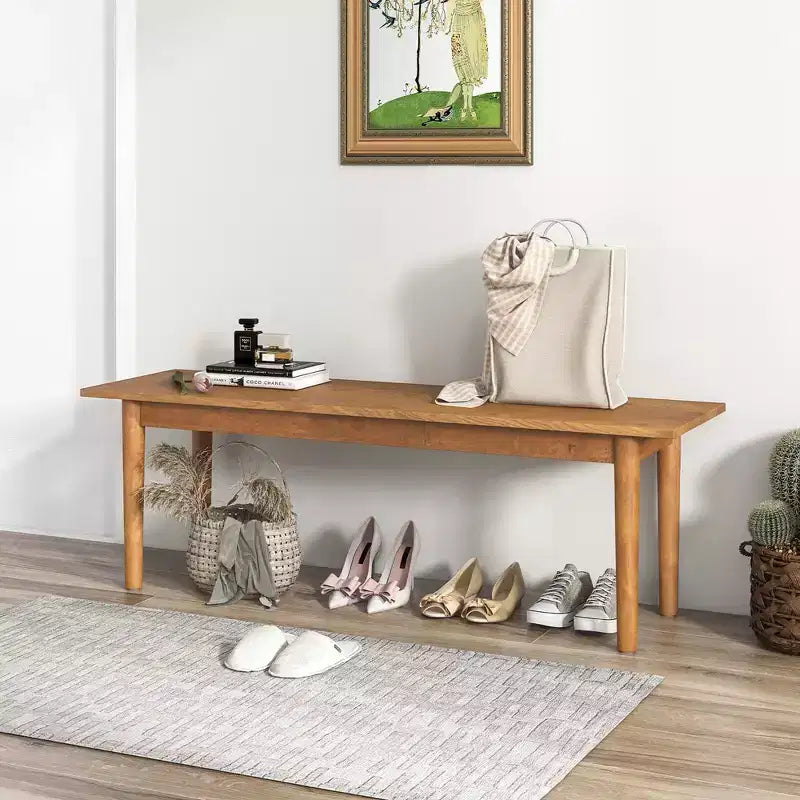 Solid Wood Dining Bench Entryway Bench w/ Rubber Wood Legs for Bedroom Oak