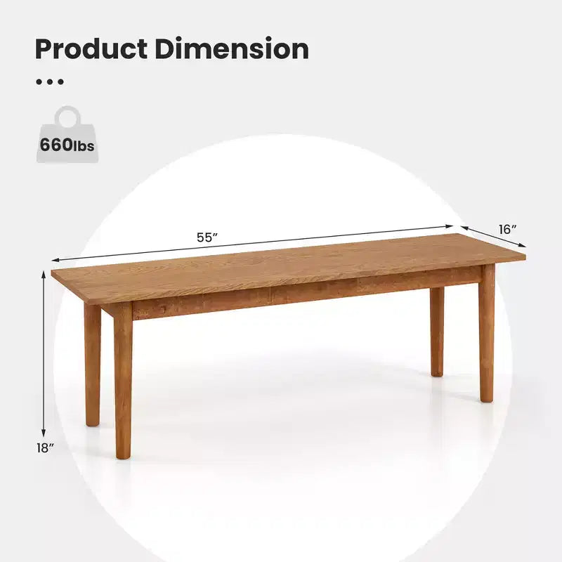 Solid Wood Dining Bench Entryway Bench w/ Rubber Wood Legs for Bedroom Oak