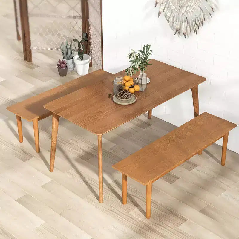 Solid Wood Dining Bench Entryway Bench w/ Rubber Wood Legs for Bedroom Oak