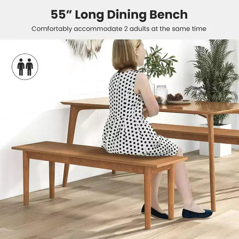 Solid Wood Dining Bench Entryway Bench w/ Rubber Wood Legs for Bedroom Oak