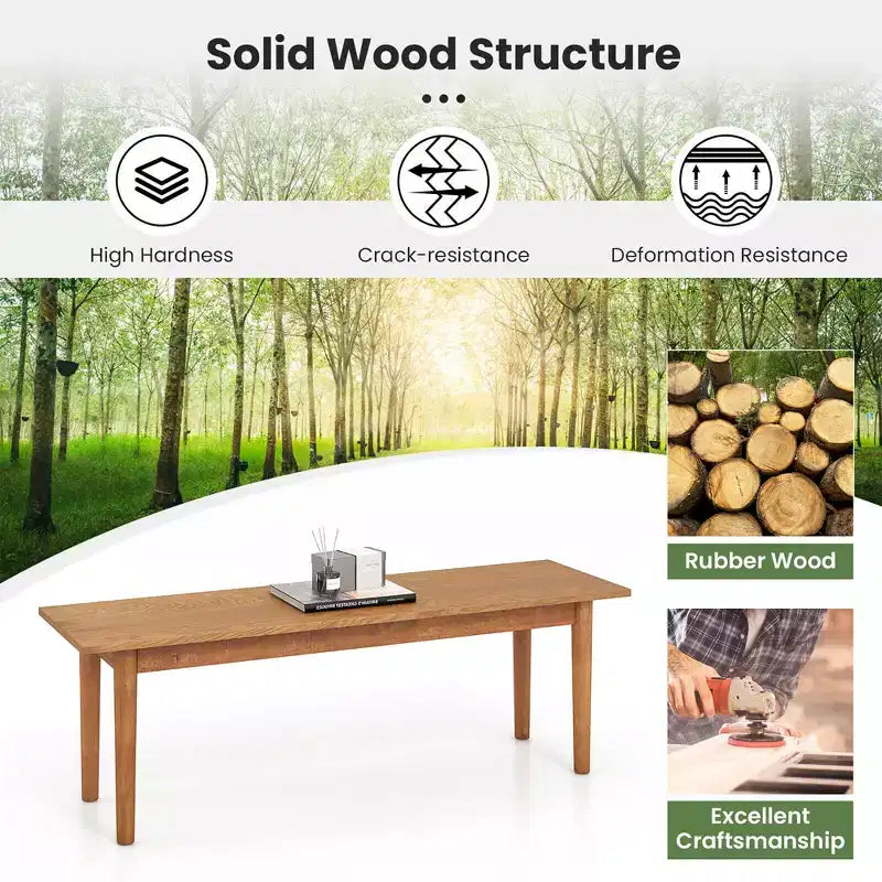 Banc de salle à manger en bois massif, banc d'entrée avec pieds en bois d'hévéa pour chambre à coucher, chêne