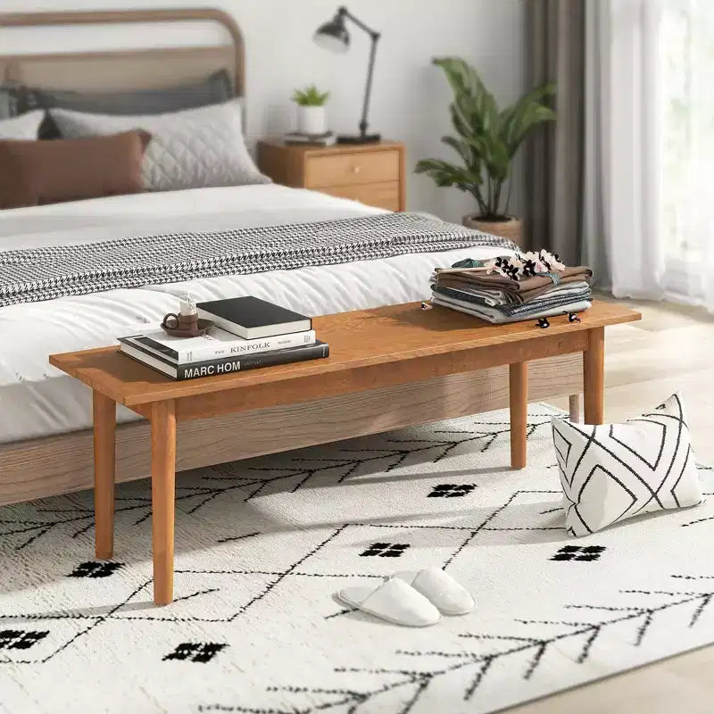 Banc de salle à manger en bois massif, banc d'entrée avec pieds en bois d'hévéa pour chambre à coucher, chêne