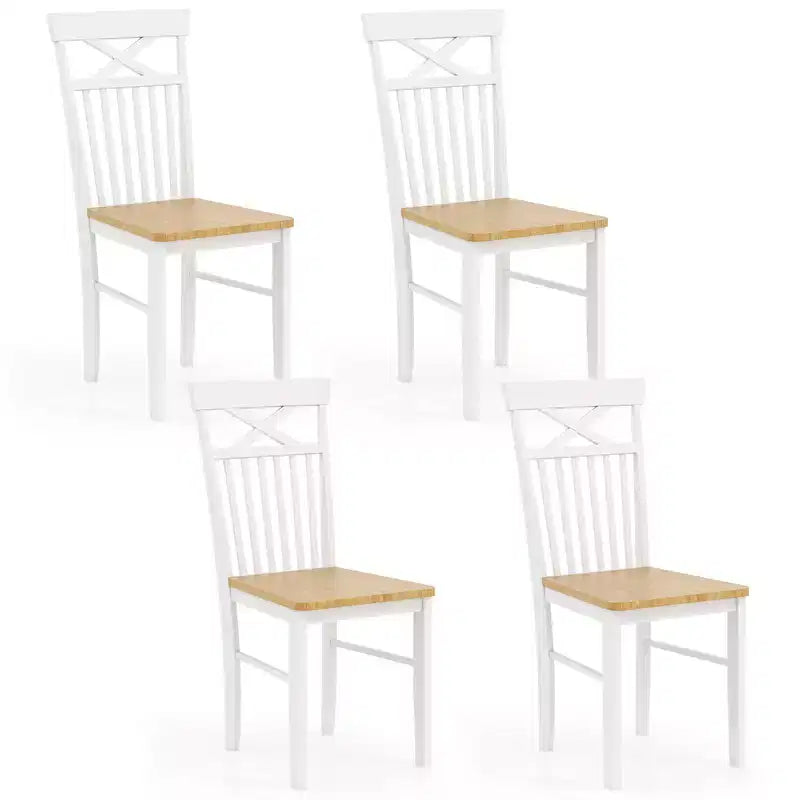 Costway Farmhouse Dining Chair Set of 4 Wooden Kitchen Chair w/ Rubber Wood Frame