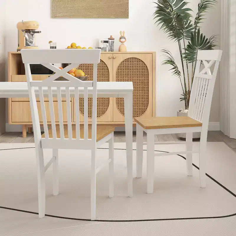 Lot de 4 Chaises de Salle à Manger de Style Ferme en Bois avec Cadre en Bois d'Hévéa