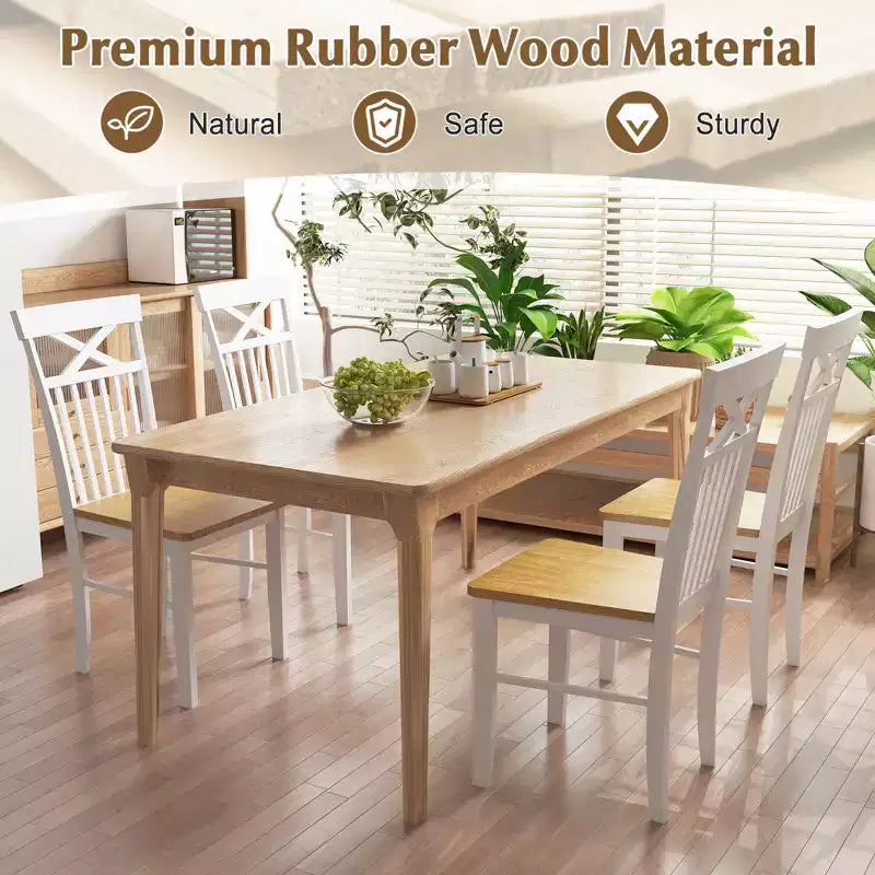 Farmhouse Dining Chair Set of 4 Wooden Kitchen Chair w/ Rubber Wood Frame