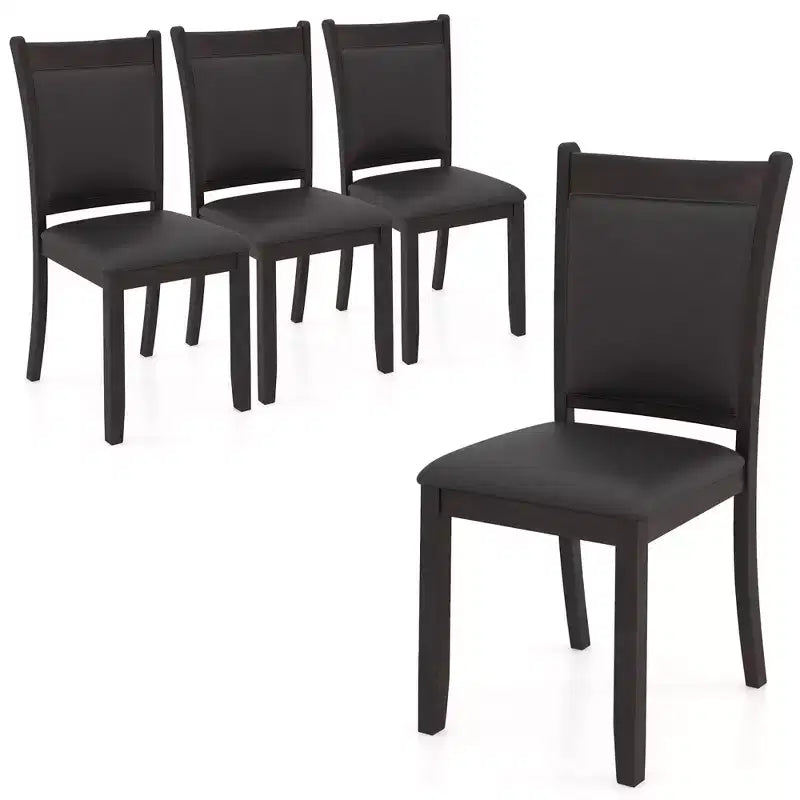 Costway Faux Leather Upholstered Dining Chairs Set of 4 w/ Padded Seat Rubber Wood Legs