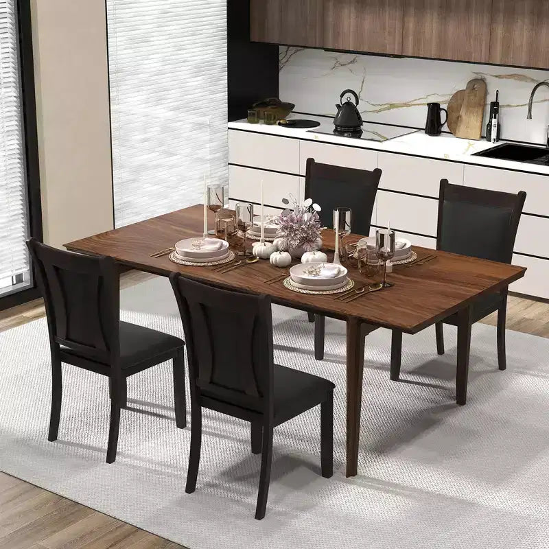 Lot de 4 chaises de salle à manger capitonnées en similicuir avec pieds en bois d'hévéa