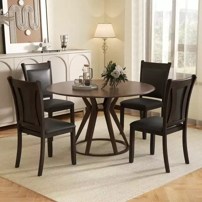 Faux Leather Upholstered Dining Chairs Set of 4 w/ Padded Seat Rubber Wood Legs