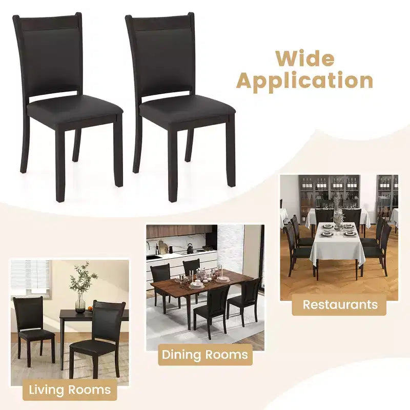 Lot de 4 chaises de salle à manger capitonnées en similicuir avec pieds en bois d'hévéa