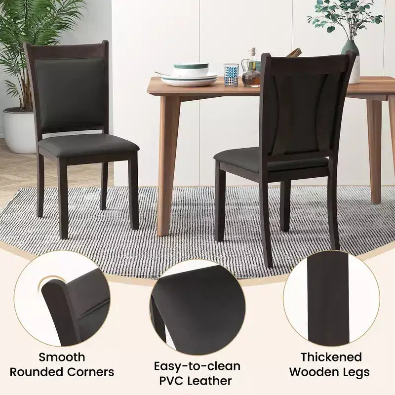 Lot de 4 chaises de salle à manger capitonnées en similicuir avec pieds en bois d'hévéa