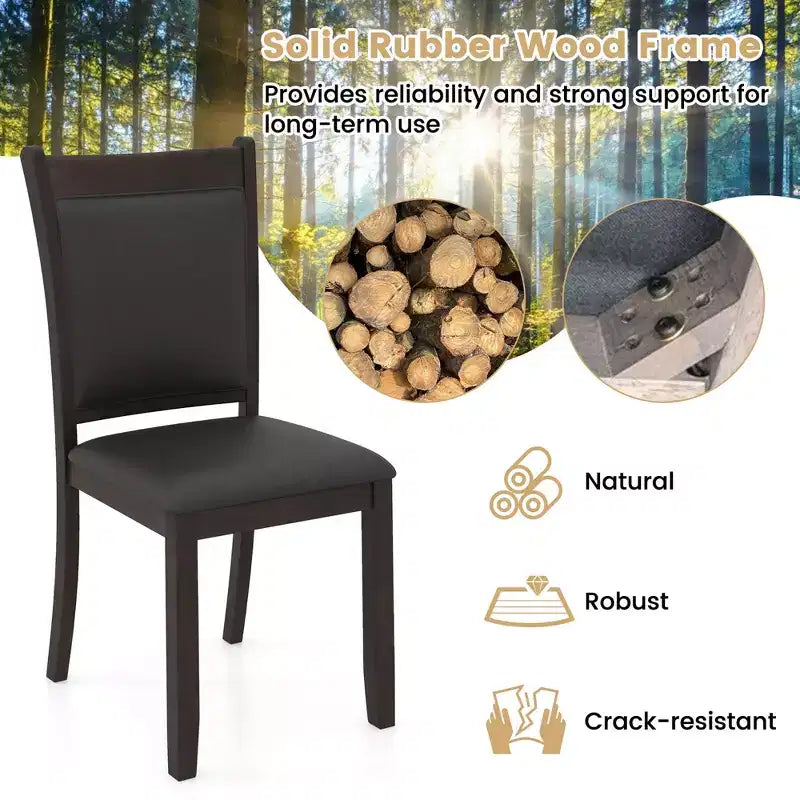Lot de 4 chaises de salle à manger capitonnées en similicuir avec pieds en bois d'hévéa