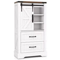 Costway Farmhouse Bathroom Floor Cabinet w/Sliding Door Adjustable Shelves & 2 Drawers
