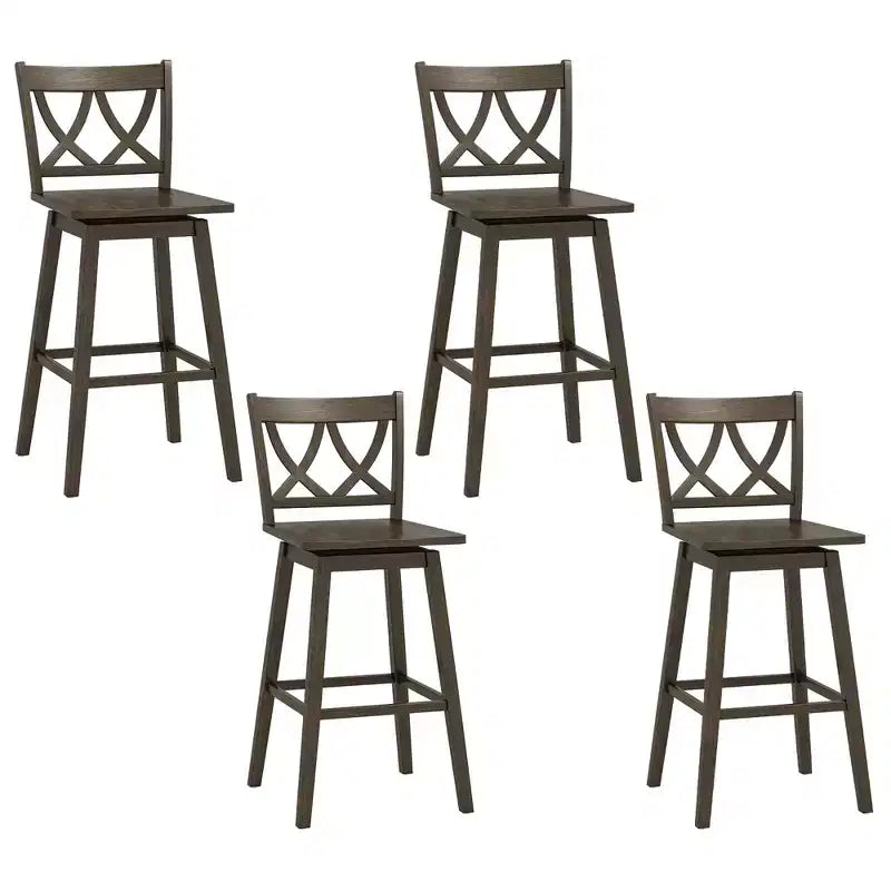 Costway 29 Bar Stool Set of 4 w/Rubber Wood Frame Swivel Seat Ergonomic Backrest