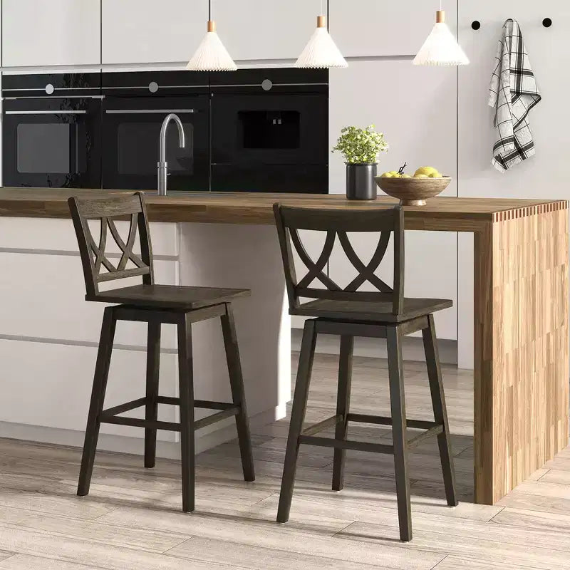 29 Bar Stool Set of 4 w/Rubber Wood Frame Swivel Seat Ergonomic Backrest