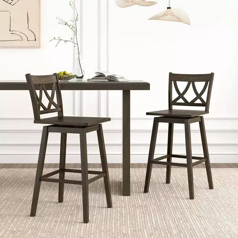 29 Bar Stool Set of 4 w/Rubber Wood Frame Swivel Seat Ergonomic Backrest