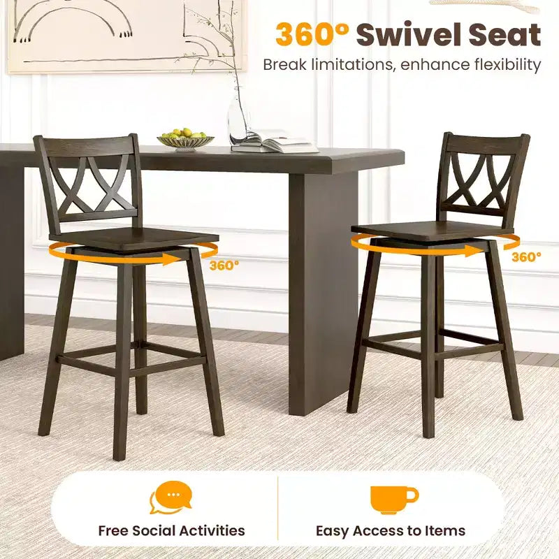 29 Bar Stool Set of 4 w/Rubber Wood Frame Swivel Seat Ergonomic Backrest