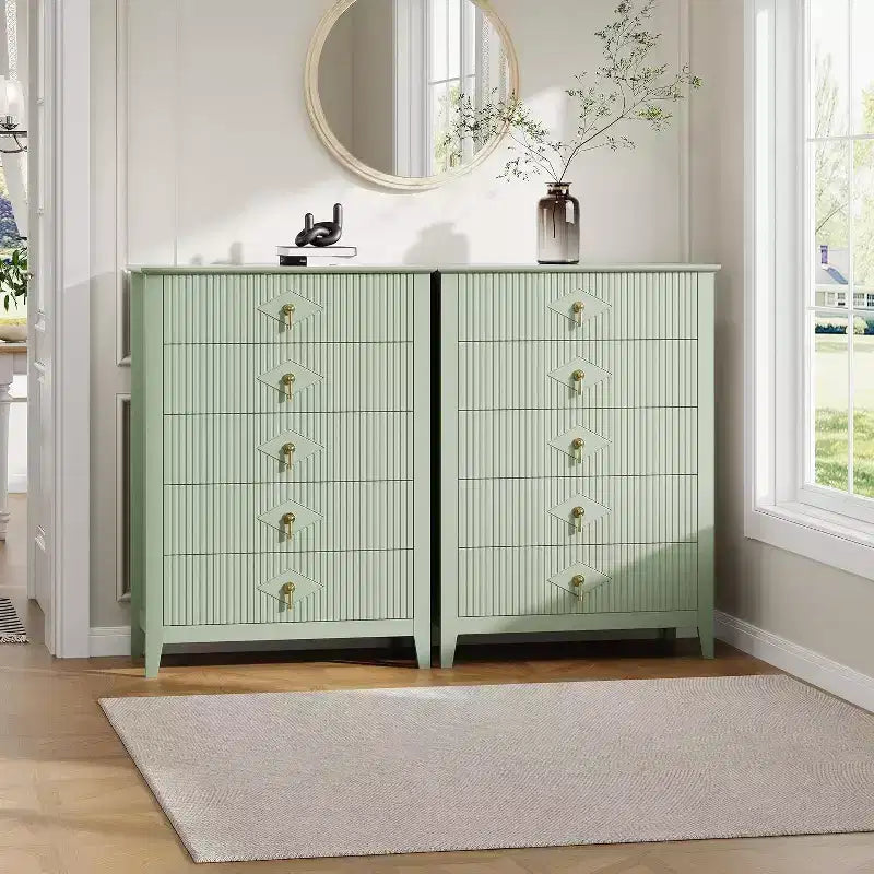 Commode cannelée à 5 tiroirs de 80 cm, commode de rangement moderne avec tiroirs profonds et kit anti-basculement