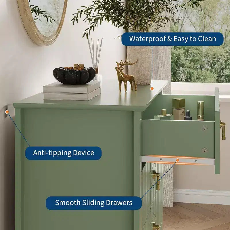 Commode cannelée à 5 tiroirs de 80 cm, commode de rangement moderne avec tiroirs profonds et kit anti-basculement