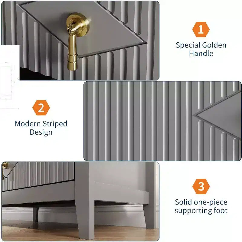 Commode cannelée à 5 tiroirs de 80 cm, commode de rangement moderne avec tiroirs profonds et kit anti-basculement