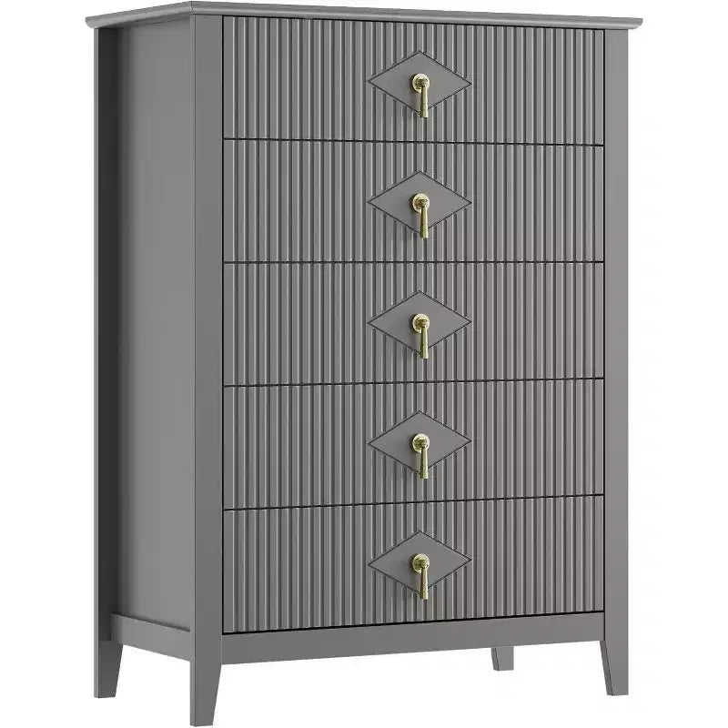 Commode cannelée à 5 tiroirs de 80 cm, commode de rangement moderne avec tiroirs profonds et kit anti-basculement