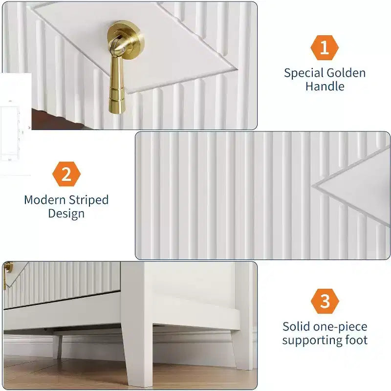 Commode cannelée à 5 tiroirs de 80 cm, commode de rangement moderne avec tiroirs profonds et kit anti-basculement