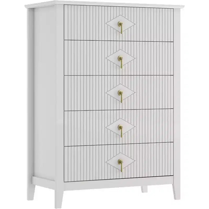 Commode cannelée à 5 tiroirs de 80 cm, commode de rangement moderne avec tiroirs profonds et kit anti-basculement
