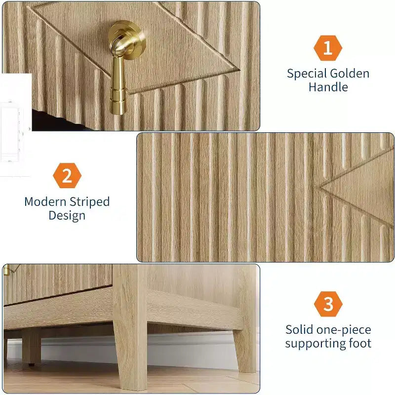 Commode cannelée à 5 tiroirs de 80 cm, commode de rangement moderne avec tiroirs profonds et kit anti-basculement