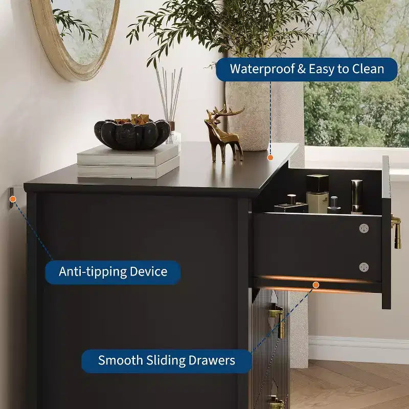 31.5 5-Drawer Fluted Dresser, Modern Organizer Chest with Deep Drawers and Anti-Tip Kit