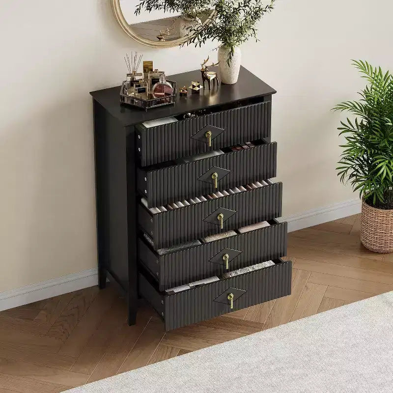 31.5 5-Drawer Fluted Dresser, Modern Organizer Chest with Deep Drawers and Anti-Tip Kit