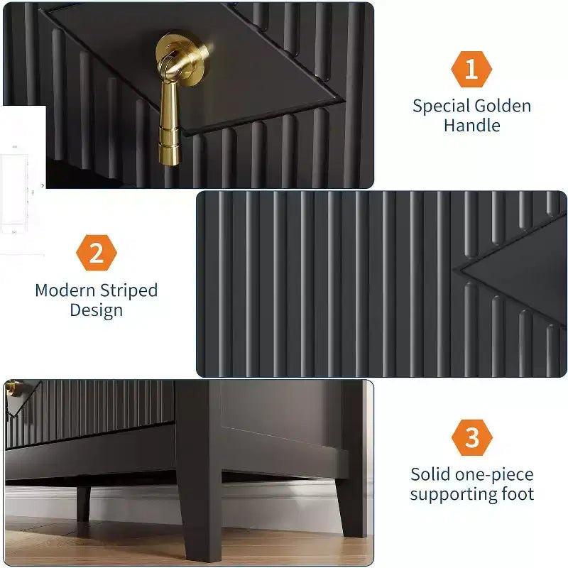 Commode cannelée à 5 tiroirs de 80 cm, commode de rangement moderne avec tiroirs profonds et kit anti-basculement