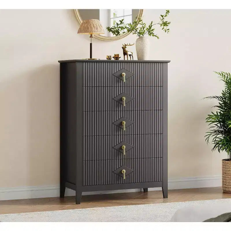 Acekool 31.5 5-Drawer Fluted Dresser, Modern Organizer Chest with Deep Drawers and Anti-Tip Kit