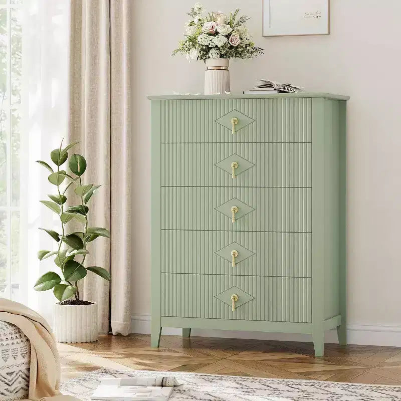 31.5 5-Drawer Fluted Dresser, Modern Organizer Chest with Deep Drawers and Anti-Tip Kit