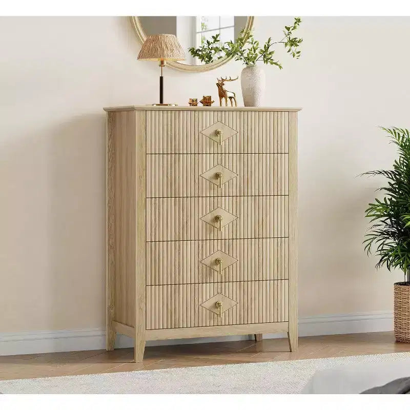 31.5 5-Drawer Fluted Dresser, Modern Organizer Chest with Deep Drawers and Anti-Tip Kit