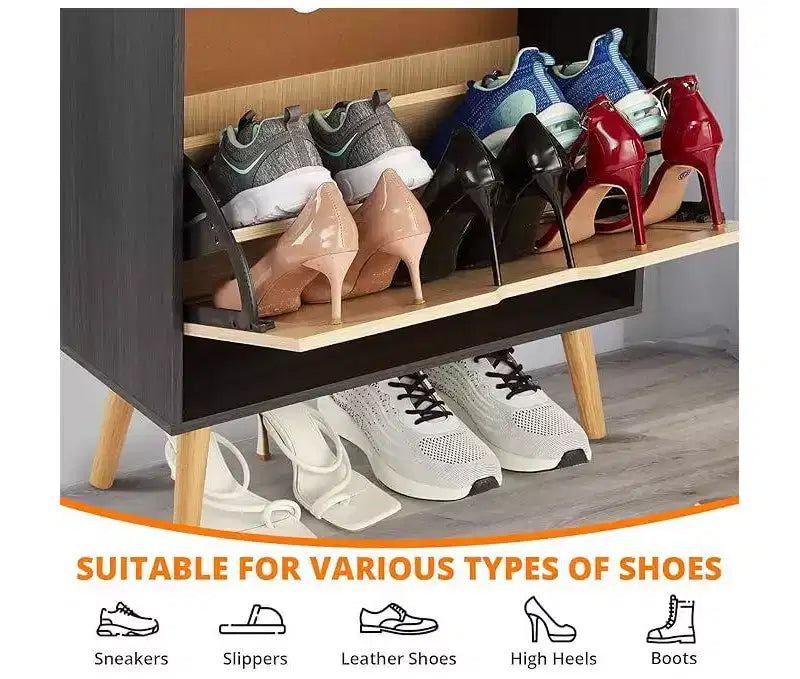 Meuble à chaussures - Rangement de chaussures caché avec 2 tiroirs à rabat en rotin et design anti-basculement, Meuble à chaussures