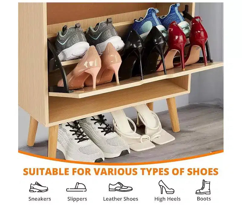 Meuble à chaussures - Rangement de chaussures caché avec 2 tiroirs à rabat en rotin et design anti-basculement, Meuble à chaussures