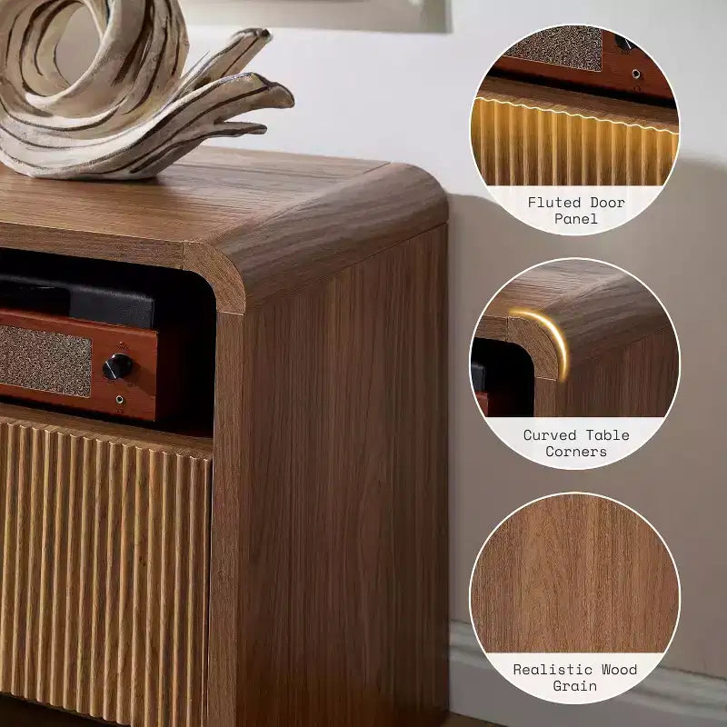 Meuble TV moderne de 178 cm avec design cannelé et armoires de rangement, pour téléviseurs jusqu'à 80 pouces, meuble de télévision en bois pour salon