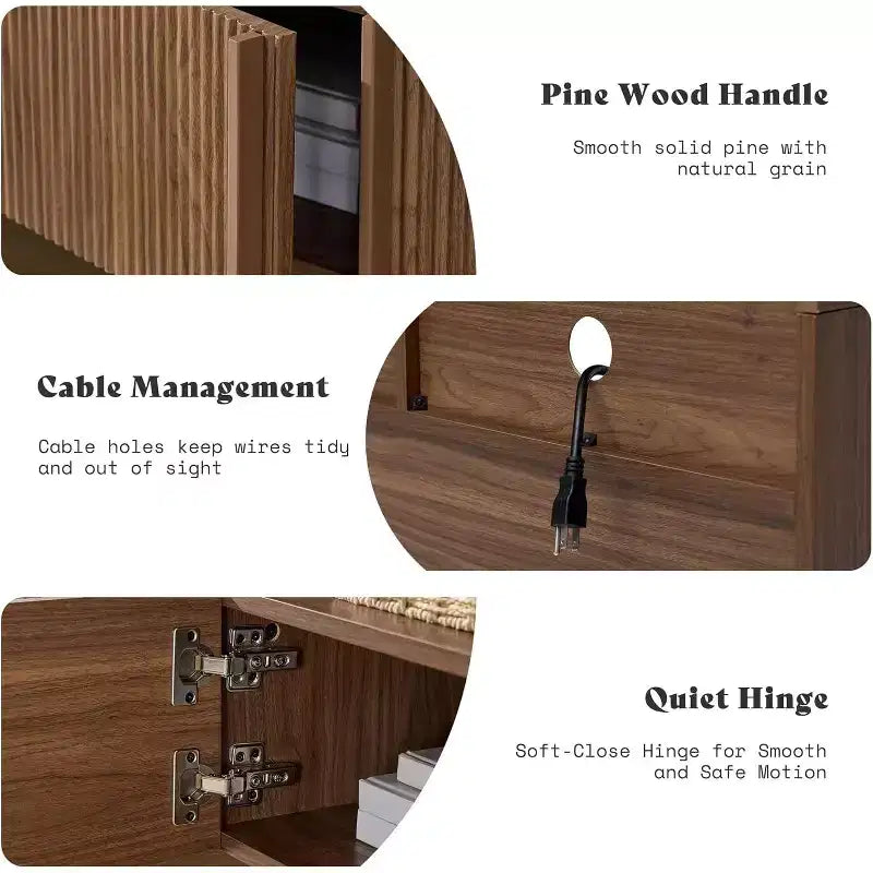 Meuble TV moderne de 178 cm avec design cannelé et armoires de rangement, pour téléviseurs jusqu'à 80 pouces, meuble de télévision en bois pour salon