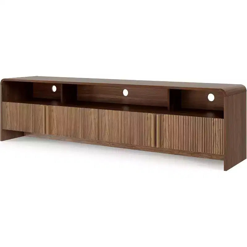 Meuble TV moderne de 178 cm avec design cannelé et armoires de rangement, pour téléviseurs jusqu'à 80 pouces, meuble de télévision en bois pour salon
