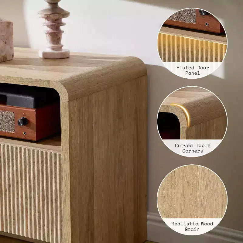 Meuble TV moderne de 178 cm avec design cannelé et armoires de rangement, pour téléviseurs jusqu'à 80 pouces, meuble de télévision en bois pour salon