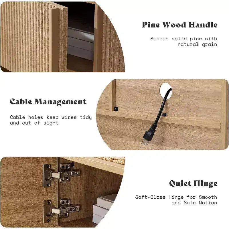 Meuble TV moderne de 178 cm avec design cannelé et armoires de rangement, pour téléviseurs jusqu'à 80 pouces, meuble de télévision en bois pour salon