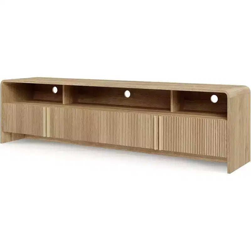 Meuble TV moderne de 178 cm avec design cannelé et armoires de rangement, pour téléviseurs jusqu'à 80 pouces, meuble de télévision en bois pour salon