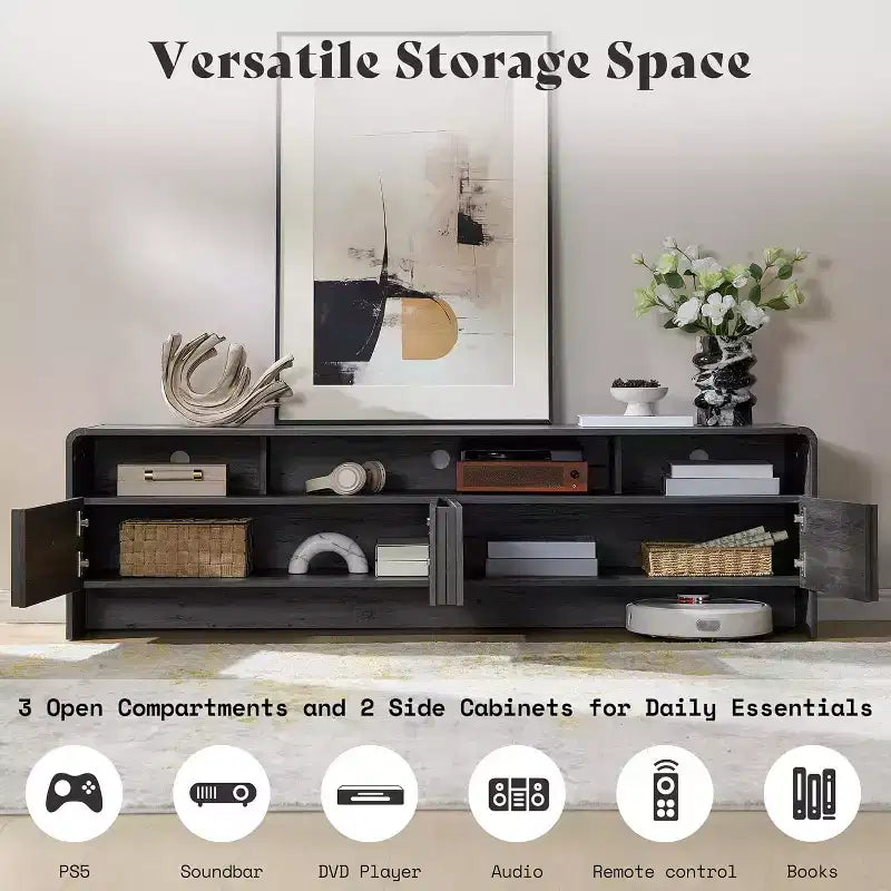 70 Modern TV Stand with Fluted Design & Storage Cabinets, for TVs up to 80, Wood Entertainment Center Media Console for Living Room
