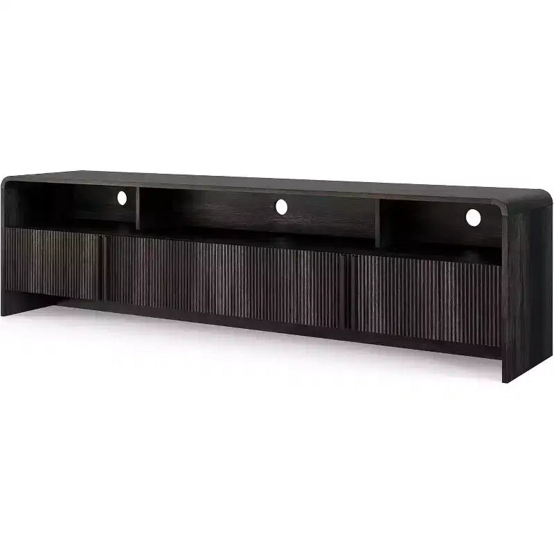 Meuble TV moderne de 178 cm avec design cannelé et armoires de rangement, pour téléviseurs jusqu'à 80 pouces, meuble de télévision en bois pour salon