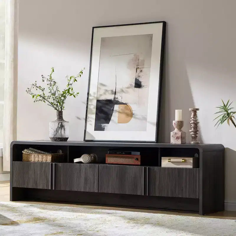 AMERLIFE 70 Modern TV Stand with Fluted Design & Storage Cabinets, for TVs up to 80, Wood Entertainment Center Media Console for Living Room